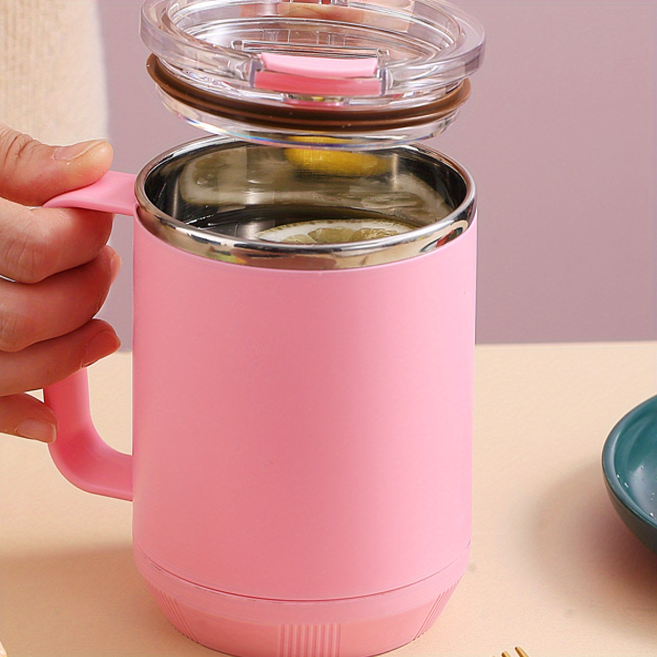 Taza de café de acero inoxidable de 15.6oz con tapa para uso en casa y oficina