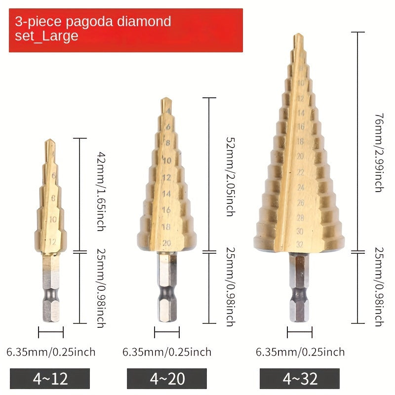 Step Drill Bit for Wood and Metal, Durable, Multi-Size Set