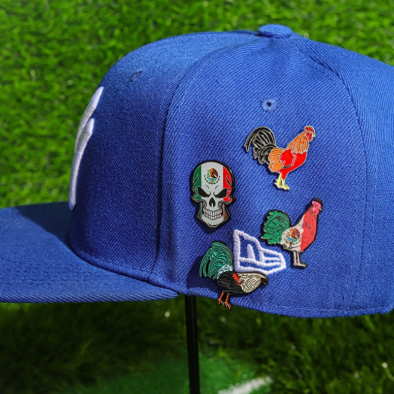 Metal Baseball Cap Pin Set with Mexican Eagle Skull and Chicken Patterns for Hat Decoration