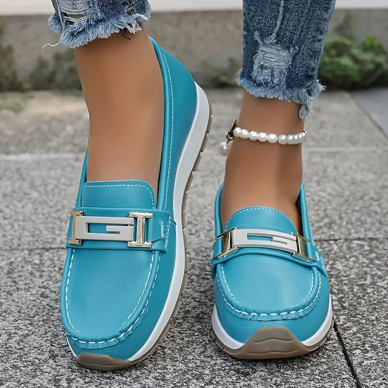 Women's Lightweight Slip-On Flats with Metallic Buckle Casual Shoes for Autumn