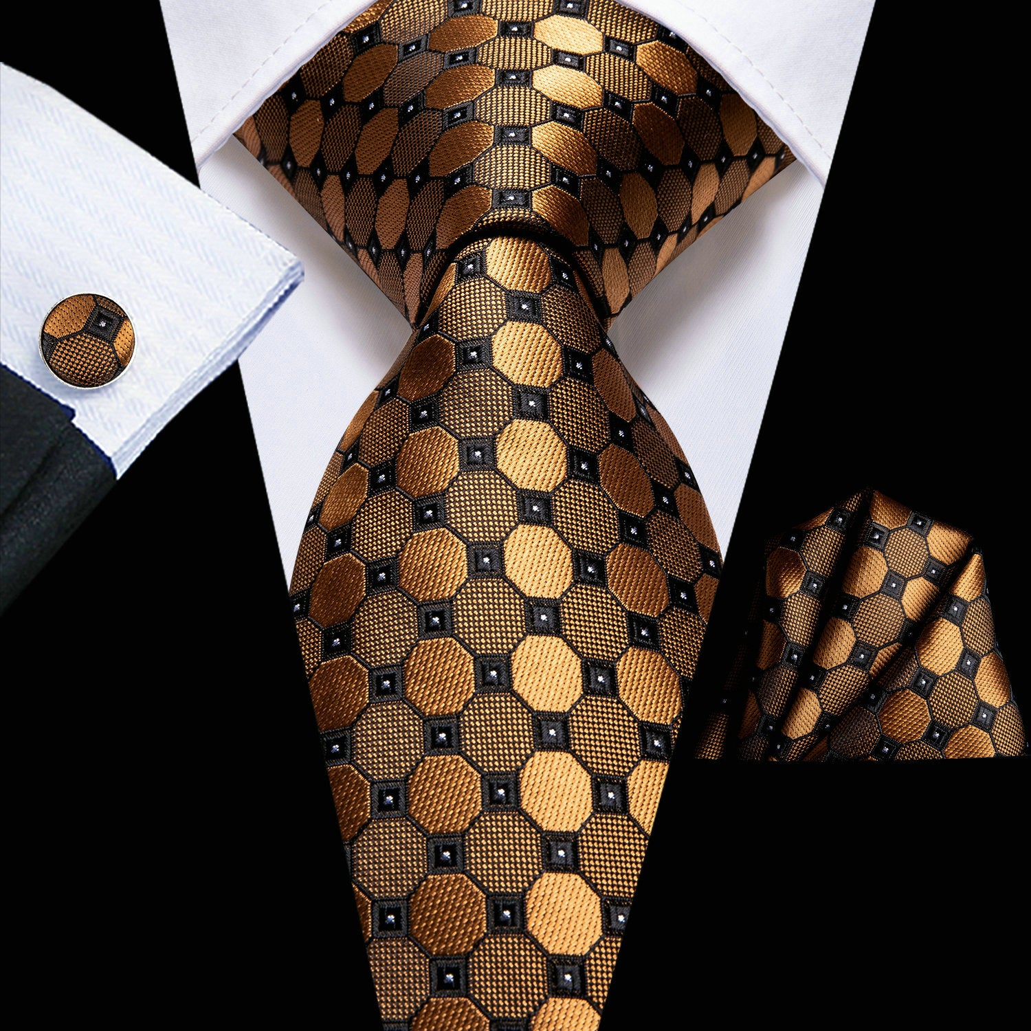Men's Accessories Set Polka Dot Necktie Pocket Square Cufflinks Gift