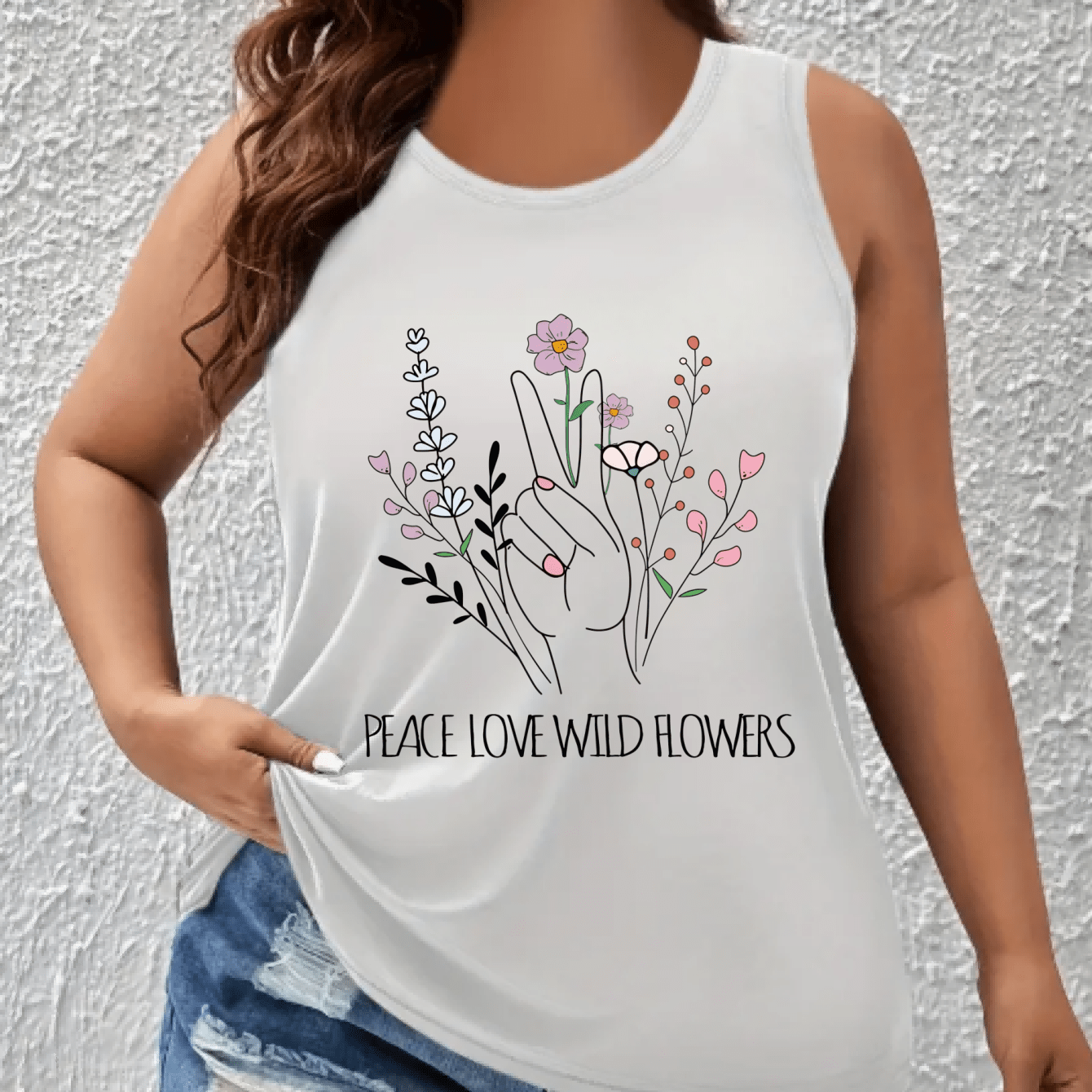 Plus Size Floral Print Tank Top Breathable Sleeveless Shirt for Women