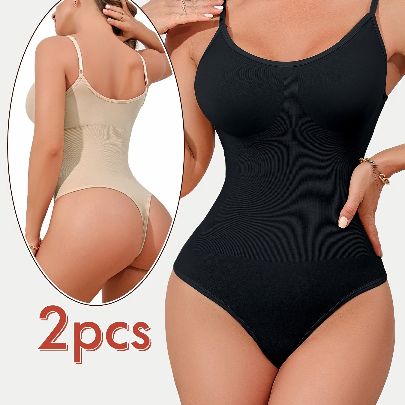 2pcs Seamless Thong Shapewear Bodysuit for Women High Support Tummy Control
