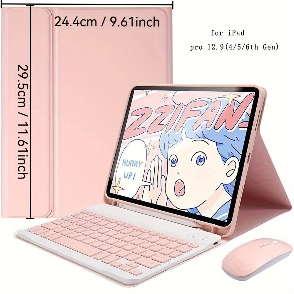 Wireless iPad Pro 12.9 Inch and Air M2 13 Inch PU Leather Case with Pencil Slot and Keyboard