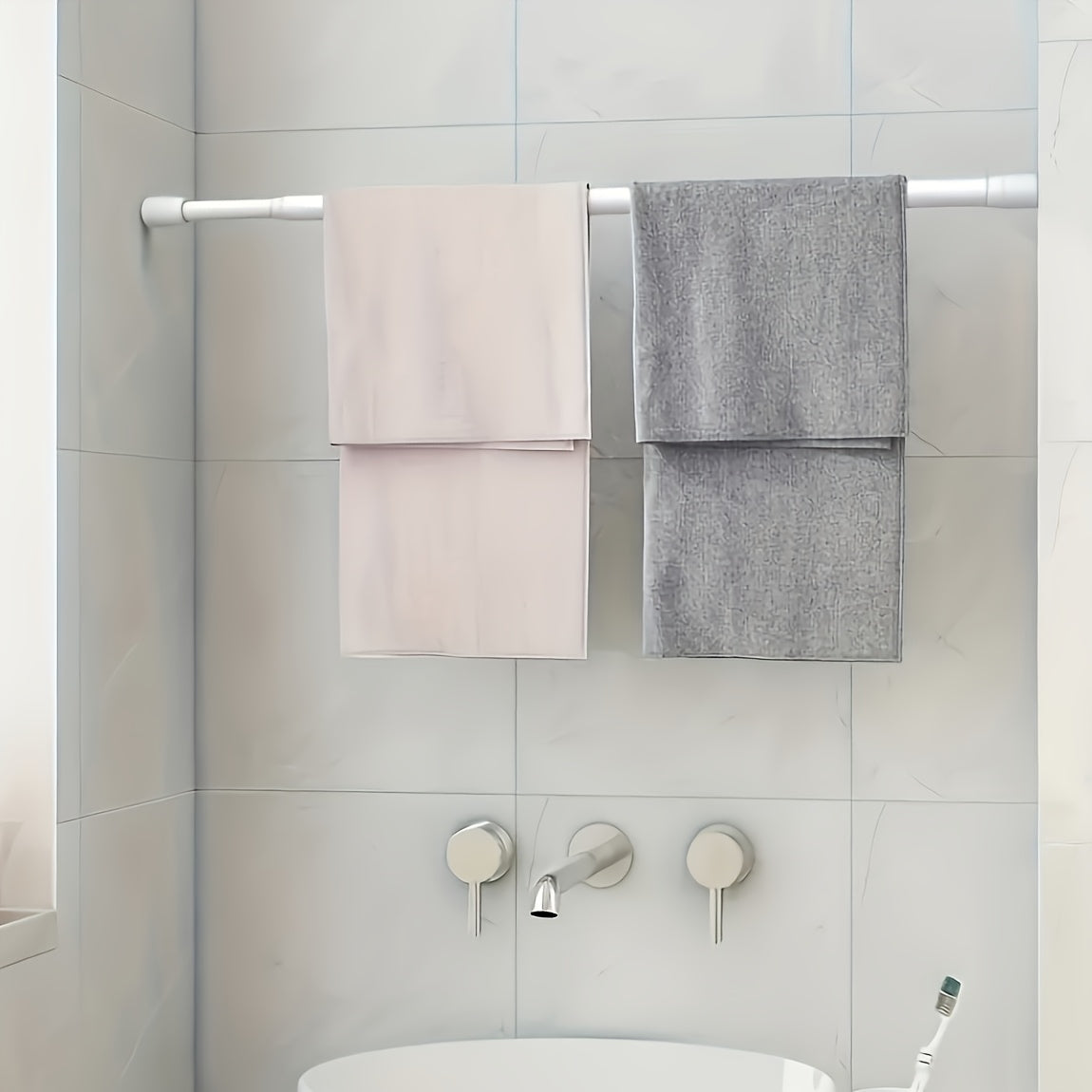 Adjustable Tension Curtain Rod with Anti-Slip Base Waterproof Easy Installation for Home and Bathroom