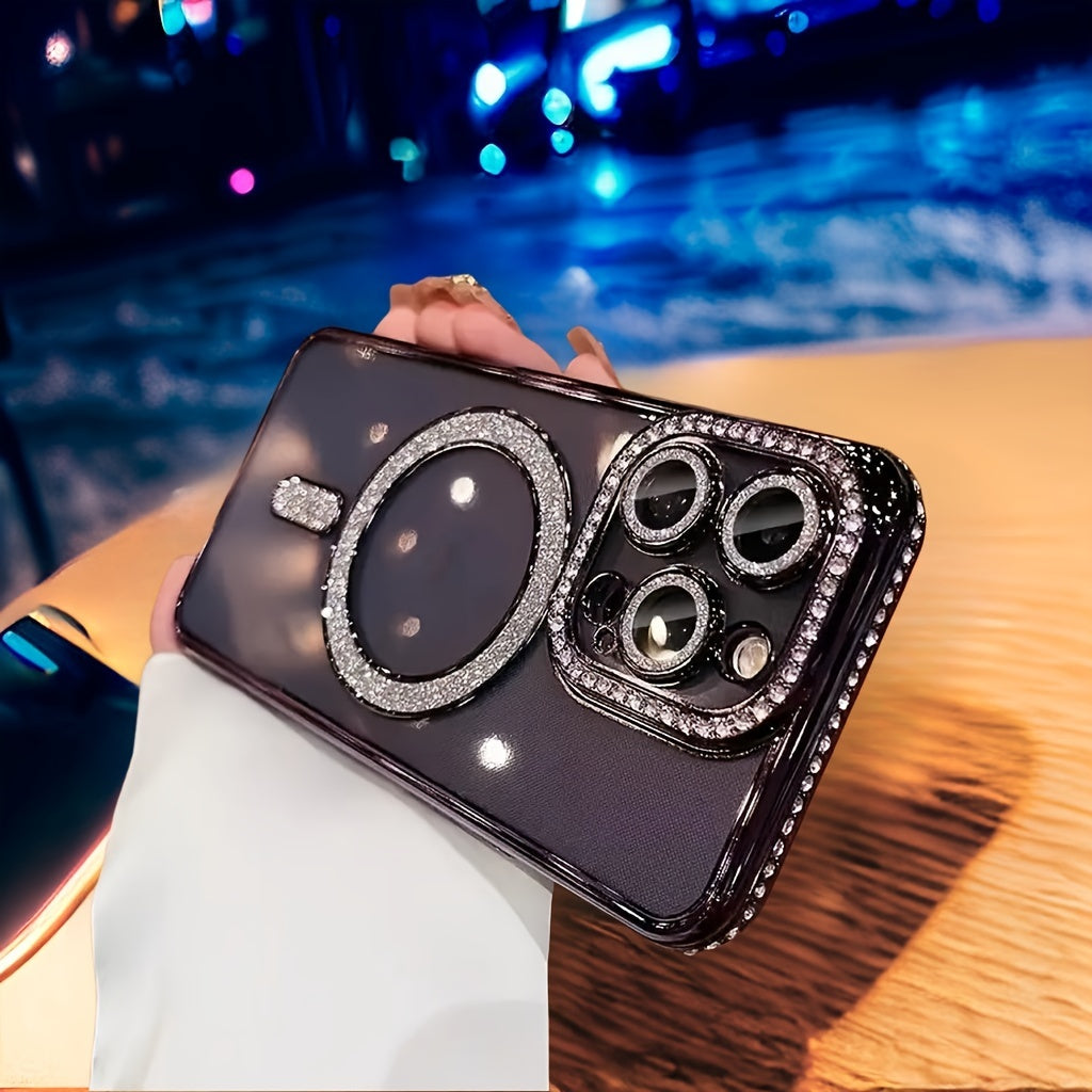 Luxury Rhinestone Magnetic Phone Case for iPhone 11 Pro Max Lens Protection