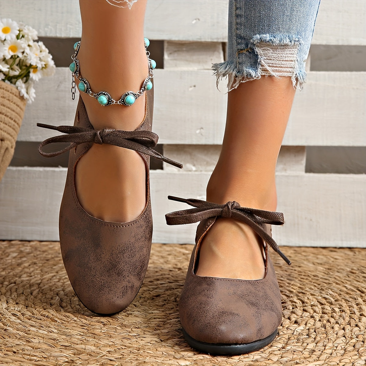 Women's Flat Shoes Lace-Up Mary Jane Vintage Casual Shoes