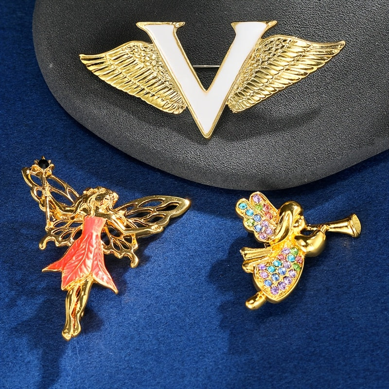 Set of 6 Angel Brooch Pins Alloy Anime Rhinestone Fashion Lapel Badges