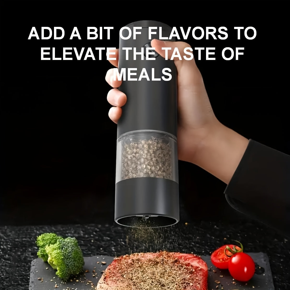 Batareya bilan ishlaydigan ziravorlarni maydalash uchun maydalagich, sozlanadigan qattiqlik, shaffof konteyner, bitta bosish bilan maydalash