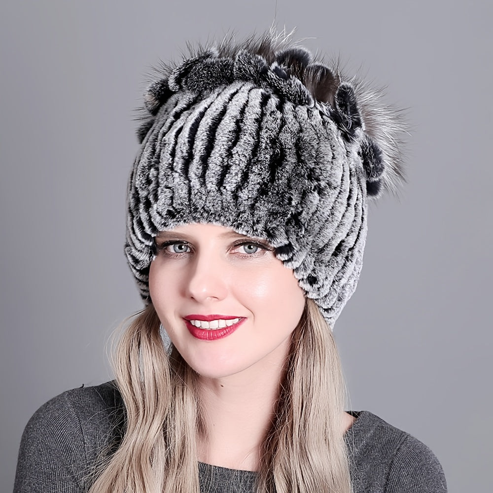 Faux Fur Beanie for Women and Girls Warm Knit Winter Hat