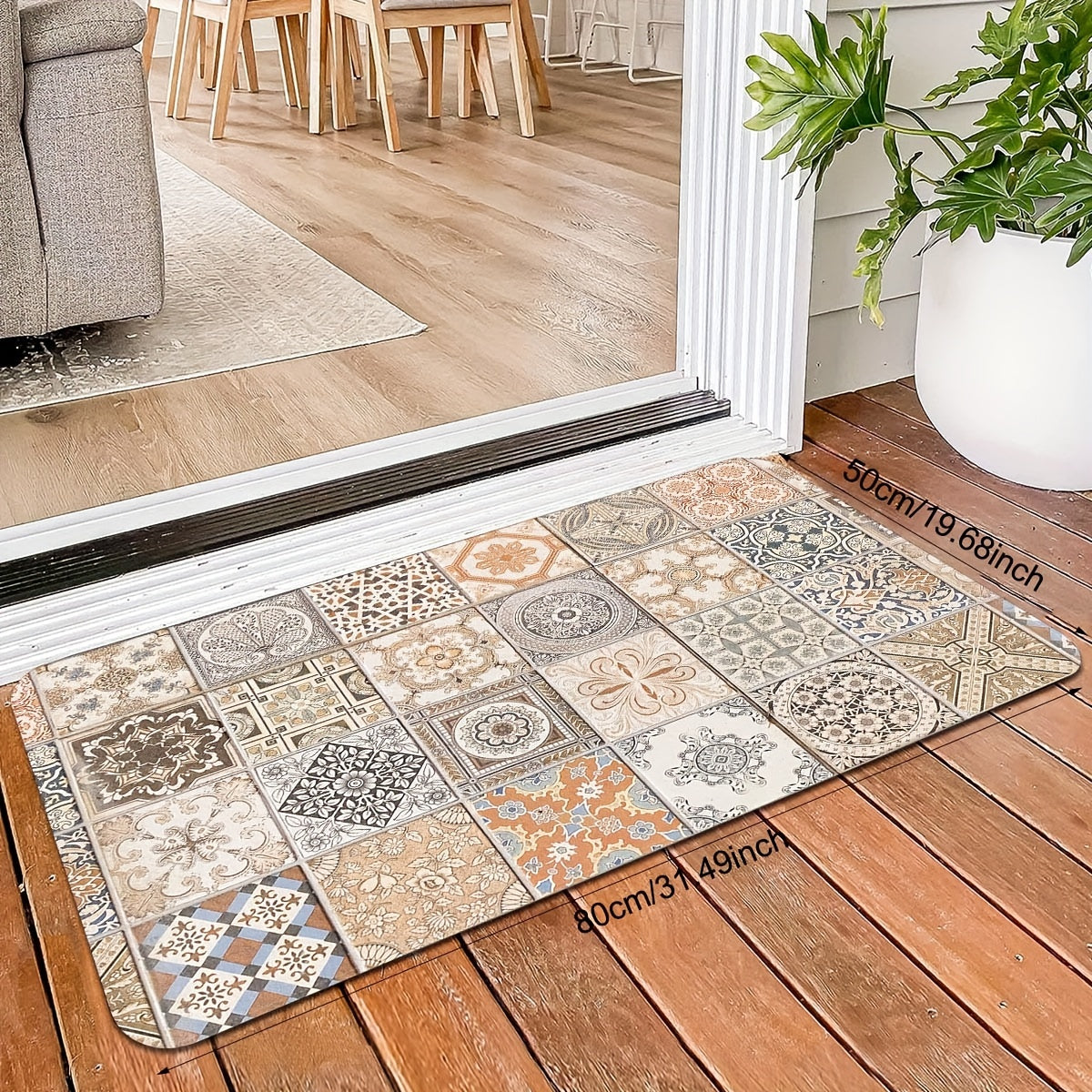 Bohemian Floral Kitchen Floor Mat Non-Slip Polyester Entrance Living Room Decor
