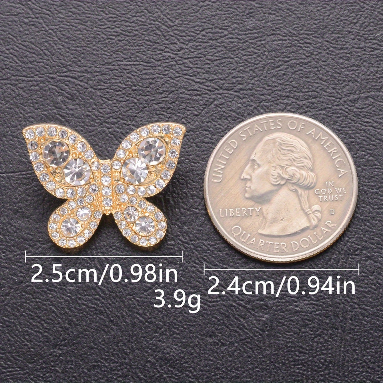 Set of 5 French-Inspired Butterfly Buttons with Rhinestones Metal Alloy Decorative Fasteners for Clothing