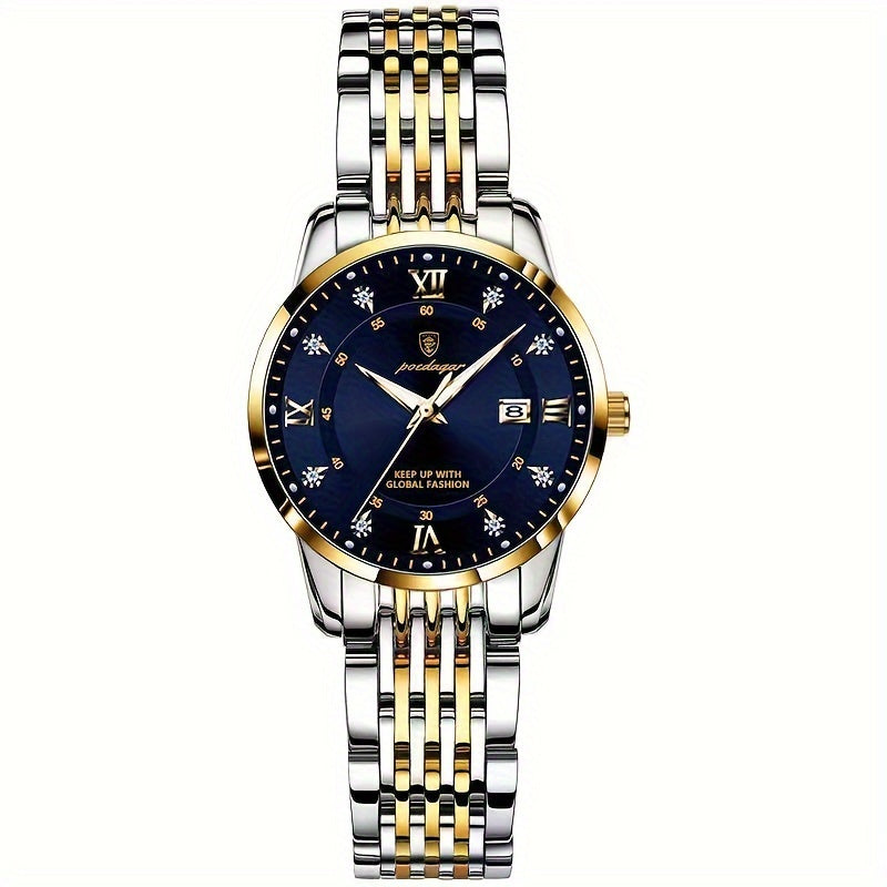 Women's Stainless Steel Wrist Watch with Calendar and Luminous Function