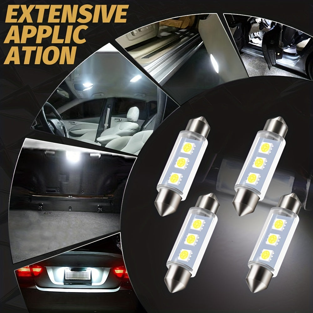 4Pcs White LED Car Interior Light Bulbs for Dome Map Trunk Step DC12V
