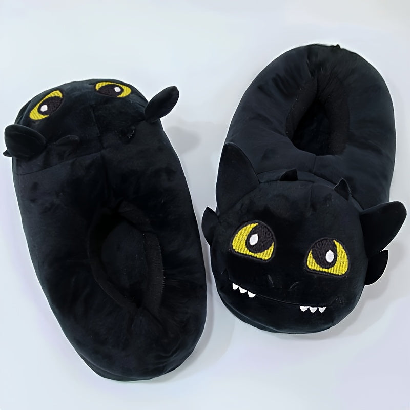 Ayollar uchun qulay qishki ichki poyabzal, yumshoq mato, uy ichidagi oyoq kiyimlari, qora mushuk dizayni