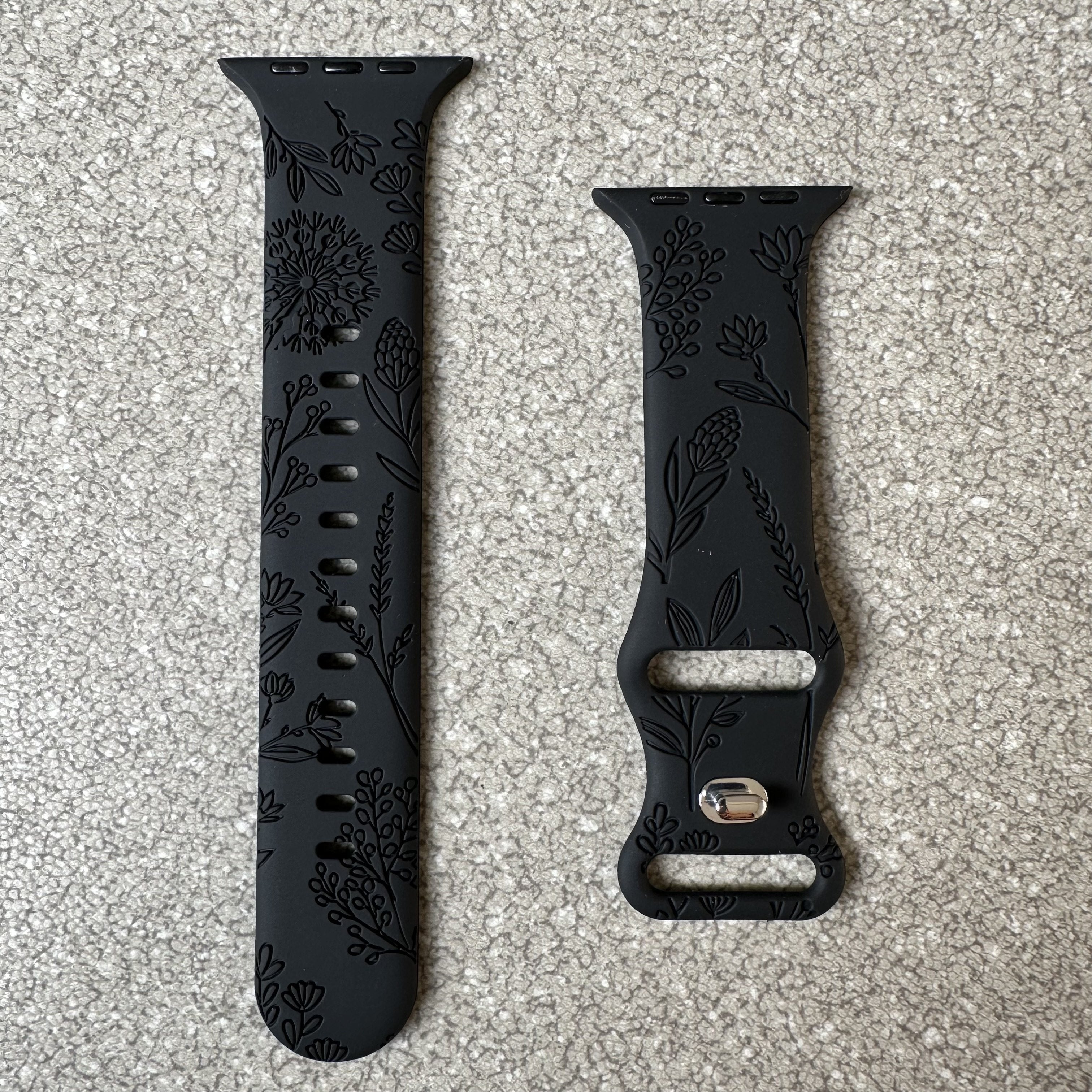 Elegant Floral Silicone Watch Band for Apple Watch Series SE/8/7/6/5/4/3/2/1 Adjustable Skin-Friendly Blue Clasp