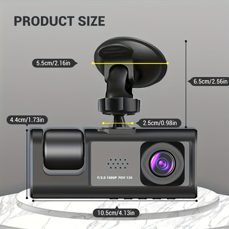 3-Channel Car Dash Camera with 1080P Night Vision and Wide-Angle Lenses