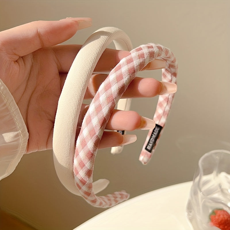 Girls French-Inspired Plaid Headbands Set of Two Fabric Preppy Hair Accessories
