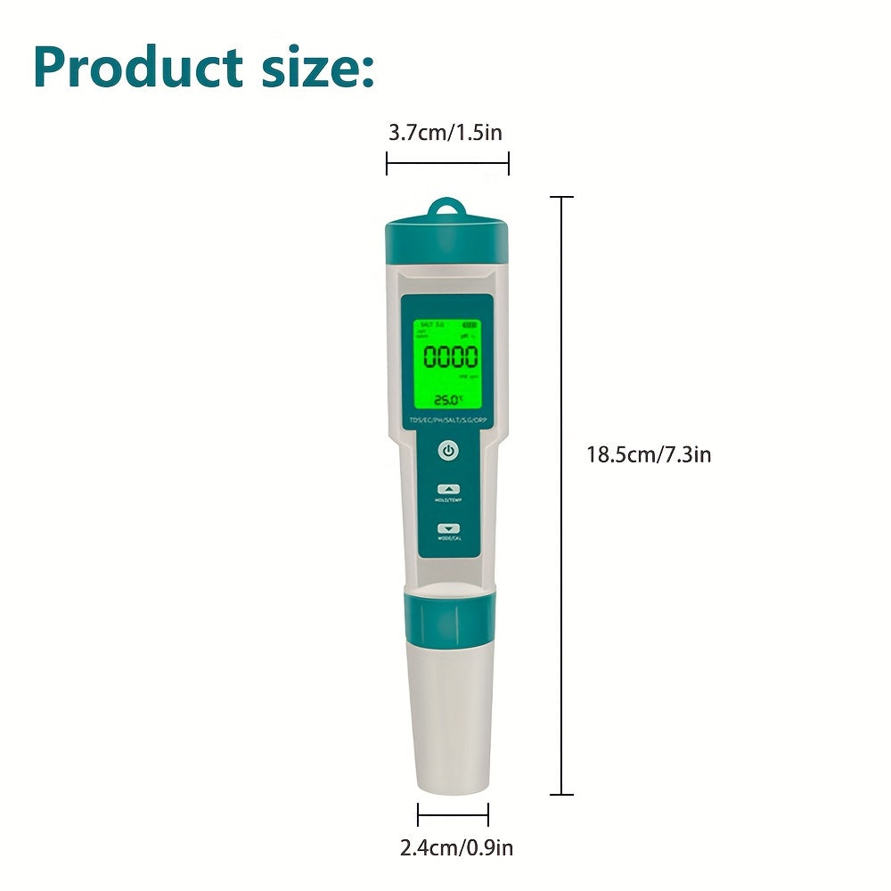7-in-1 Water Quality Tester Pen with LCD Backlight and Rust-Proof Platinum Electrode