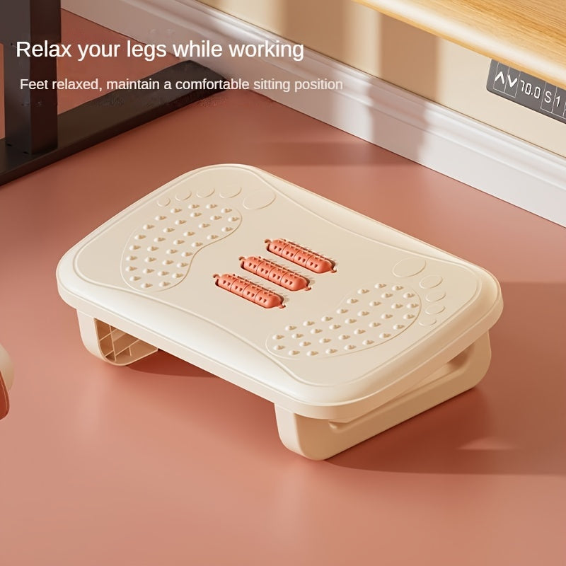 Adjustable Under-Desk Footrest Stool with Massage Surface Non-Slip Bottom in White Black Pink