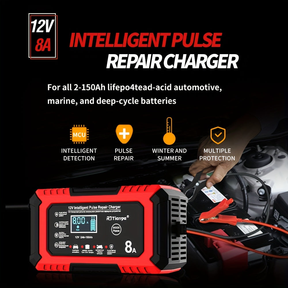 12V 8A Car Battery Charger with LCD Display Smart Fast Repair for Lead-Acid Batteries
