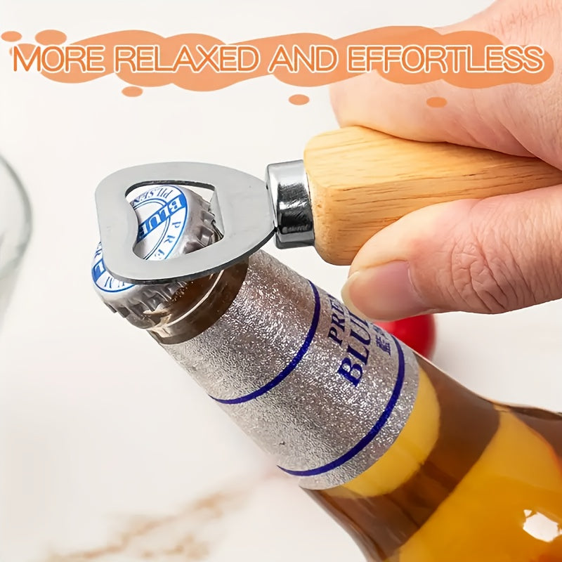 Engraved Wooden Handle Bottle Opener with Stainless Steel Keychain for Holidays and Everyday Use