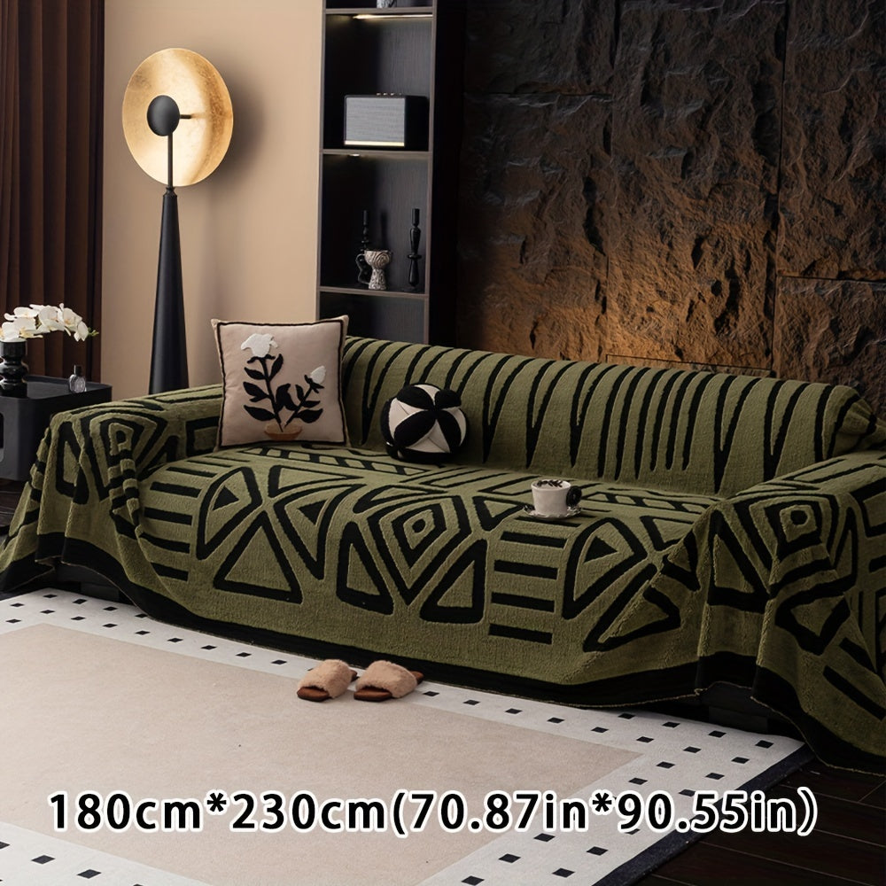 Boho Style Geometric Velveteen Sofa Throw with Machine Washable Cover for Armchair Loveseat and Sofa