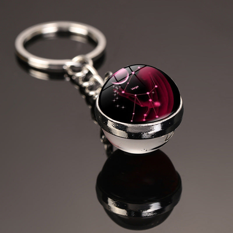 12 Constellations Car Key Ring Luminous Starry Sky Glass Ball Keychain Pendant