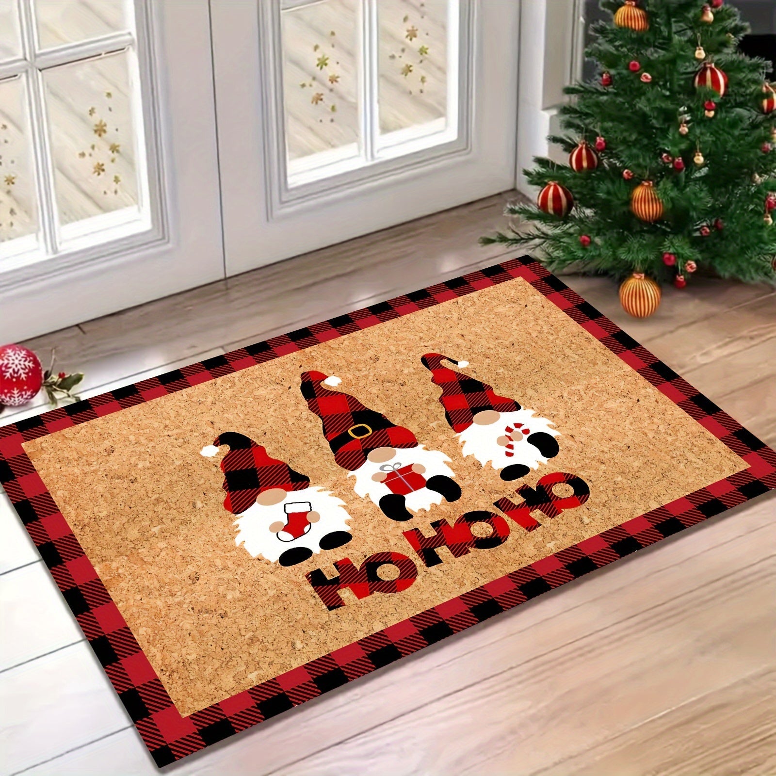 Rojdestvo Gnome Doormat Pastel Qalinliksiz Qattiqlashtirilmagan Mashina bilan yuviladigan Kirish, Oshxona, Vannaxona uchun