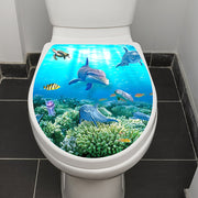 Cartoon Shark and Turtle Bathroom Sticker Matte Finish Self-Adhesive Toilet Lid Decal