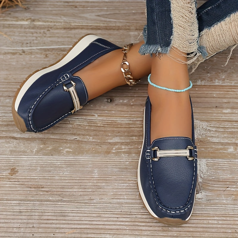 Women's Slip-On Loafers Non-Slip Casual Shoes Round Toe Flats in Navy Black Beige Pink