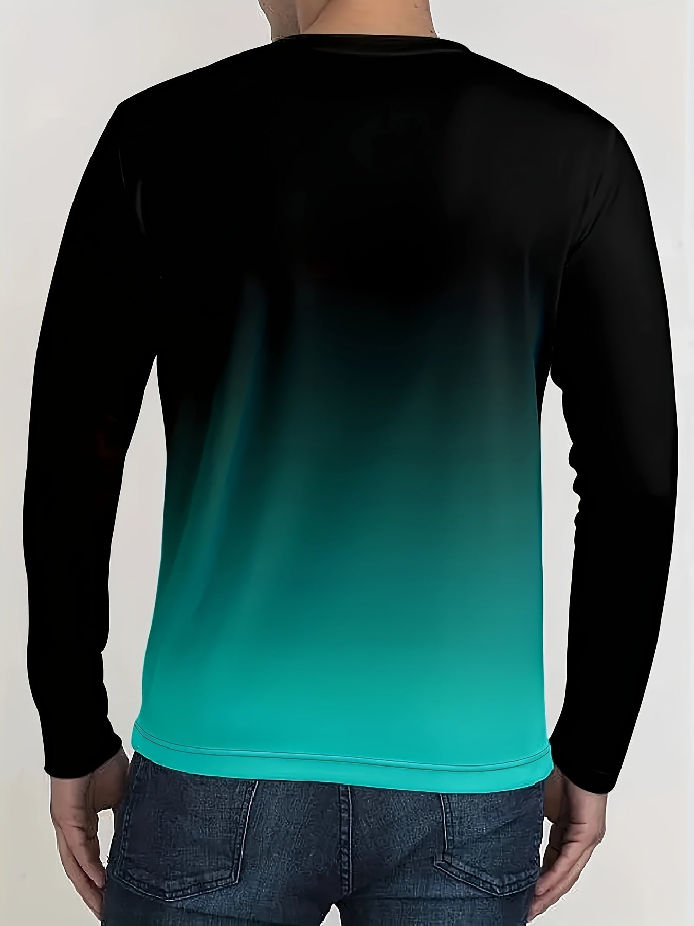 Men's Long Sleeve T-Shirt Gradient Color Polyester Crew Neck Letter Print Casual