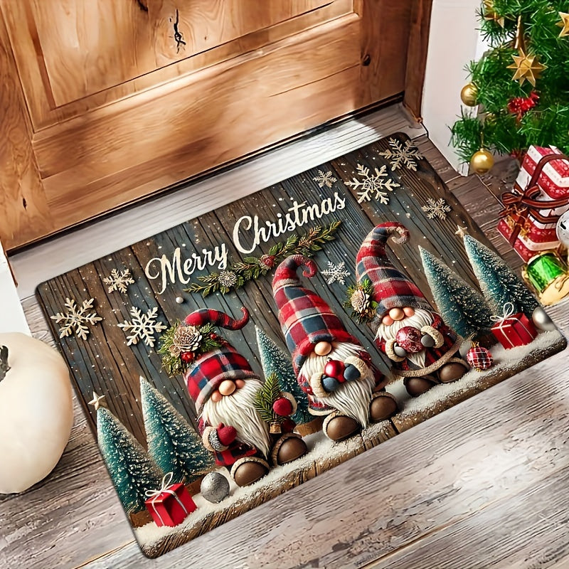 Cozy Christmas Gnome Flannel Door Mat Non-Slip Absorbent Rug for Entryway