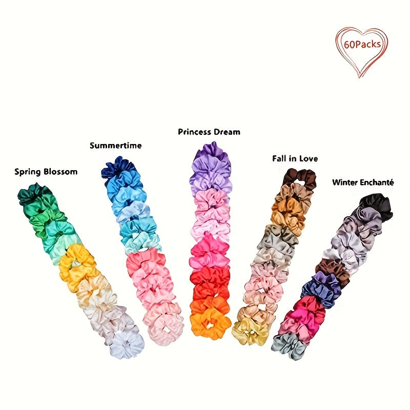 Silk Satin Soch Scrunchies Paketi 60 50 20 18 10 ta, ayollar va o‘smirlar uchun