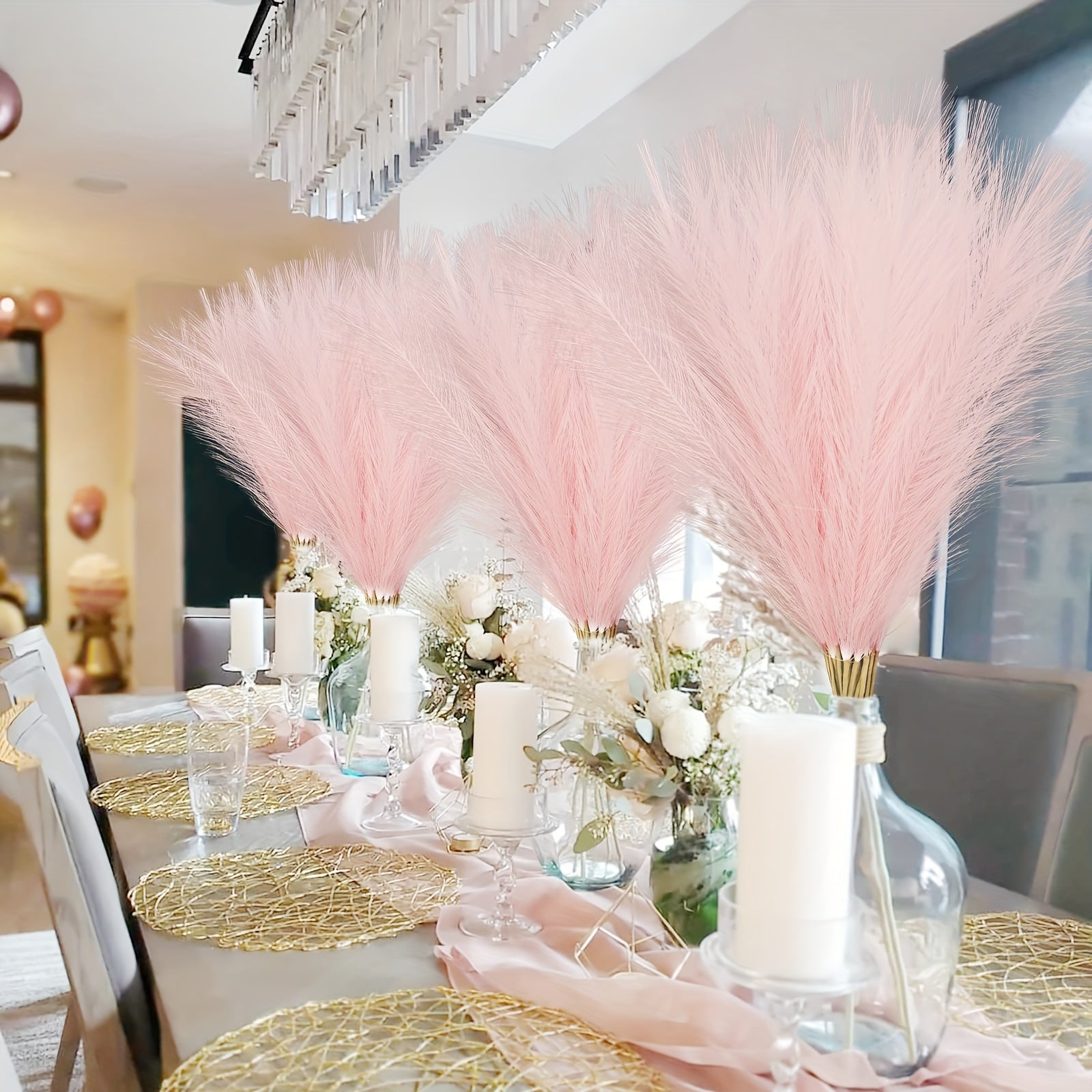 10 Pieces Pink Faux Pampas Grass Branches for Home and Wedding Decor