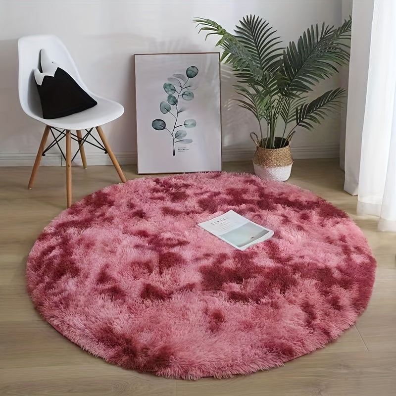 Soft Fluffy Tie-Dye Round Mat 3cm Thick Velvet for Living Room and Bedroom