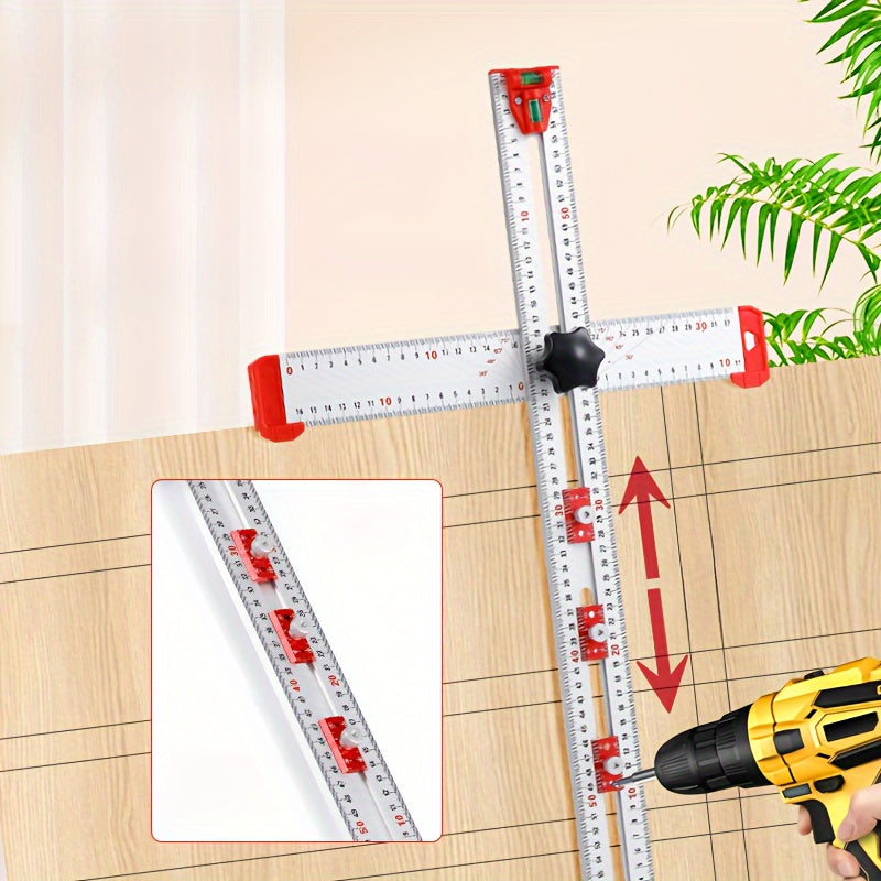 Precision Aluminum Alloy Drilling and Positioning Ruler with Multi-Angle T-Square and Bubble Level