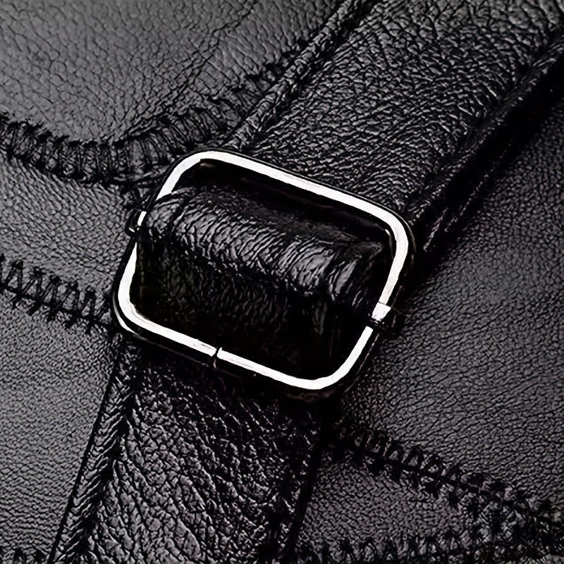 Men's Faux Leather Shoulder Bag with Floral Embroidery Large Capacity Casual Messenger