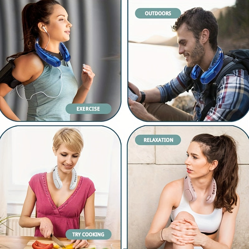 Portable Neck Fan Dual Turbo Airflow USB Rechargeable 5-Speed Cooling for Sports Travel