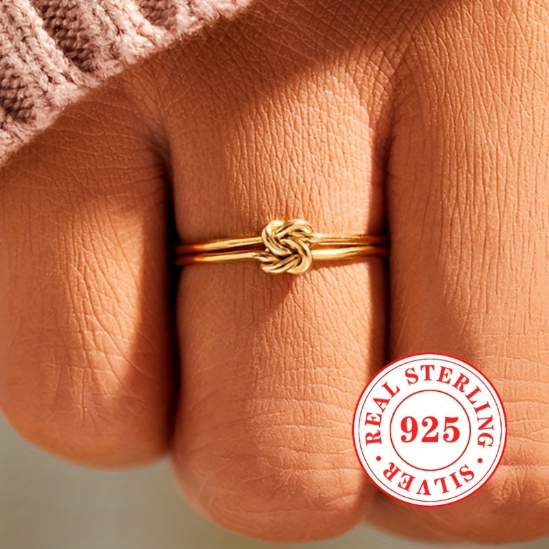 Sterling Silver 925 Square Knot Overlap Ring Unisex Minimalist Jewelry