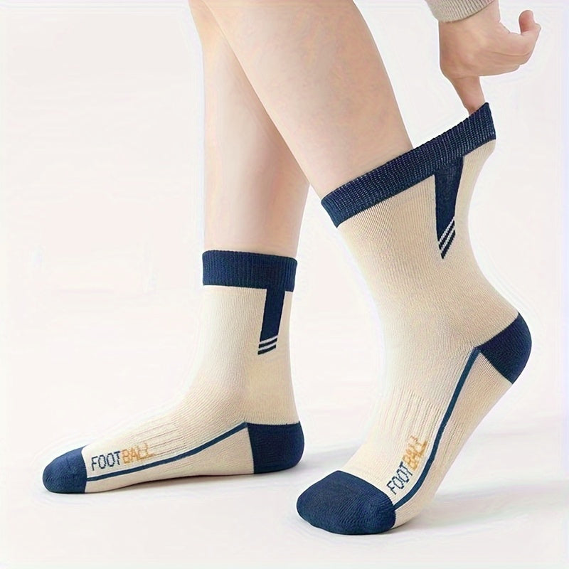 Conjunto de 5 pares de calcetines de fútbol de manga larga a rayas para niños, transpirables, de poliéster
