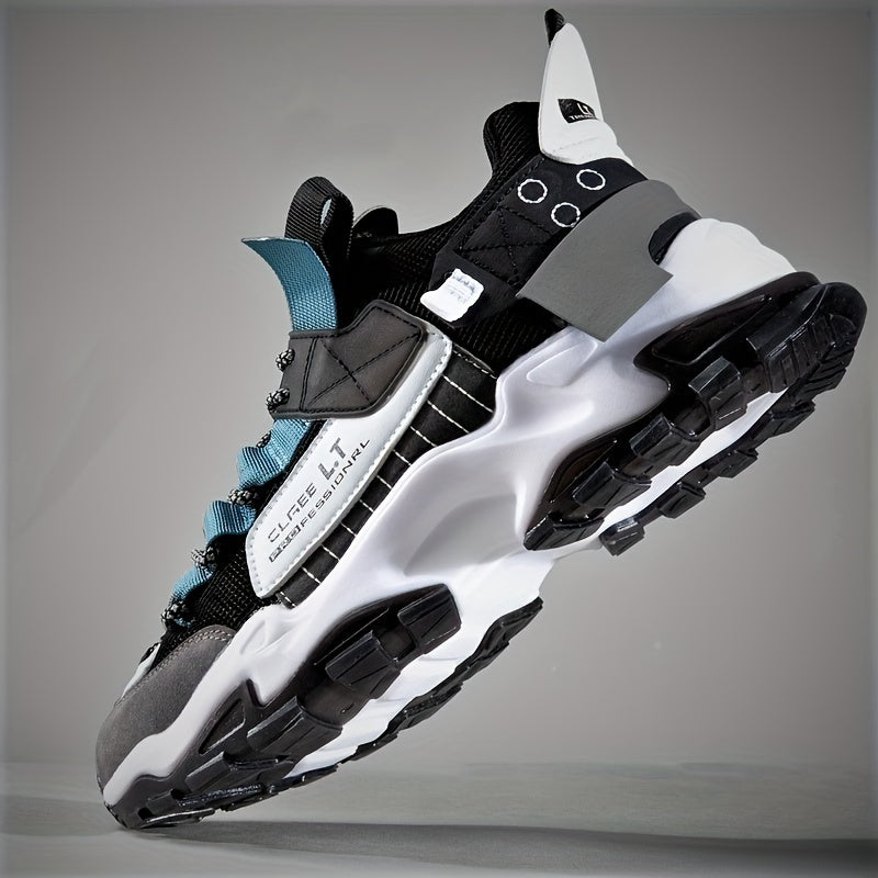 Men's Chunky Running Sneakers Lace-Up Breathable Shock-Absorbing Fabric Athletic Shoes