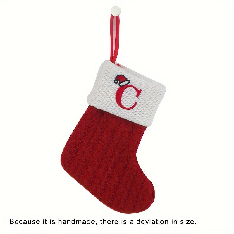 11 Inch Christmas Stocking with Knitted Alphabet Design for Hanging or Gift Bag Polyester