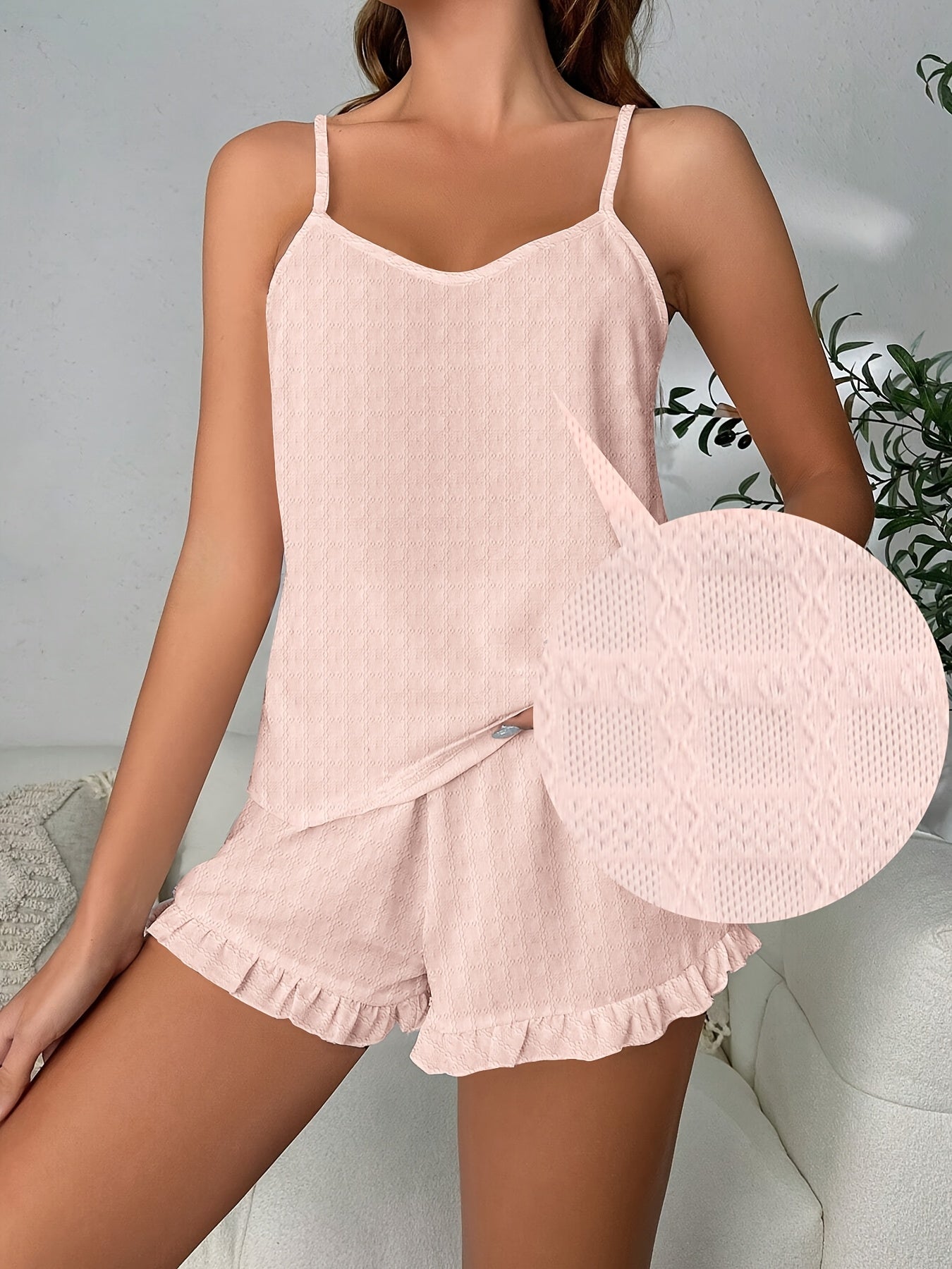 Women's Tartan Pajama Set Sleeveless Top Ruffled Shorts All-Season Polyester Knit