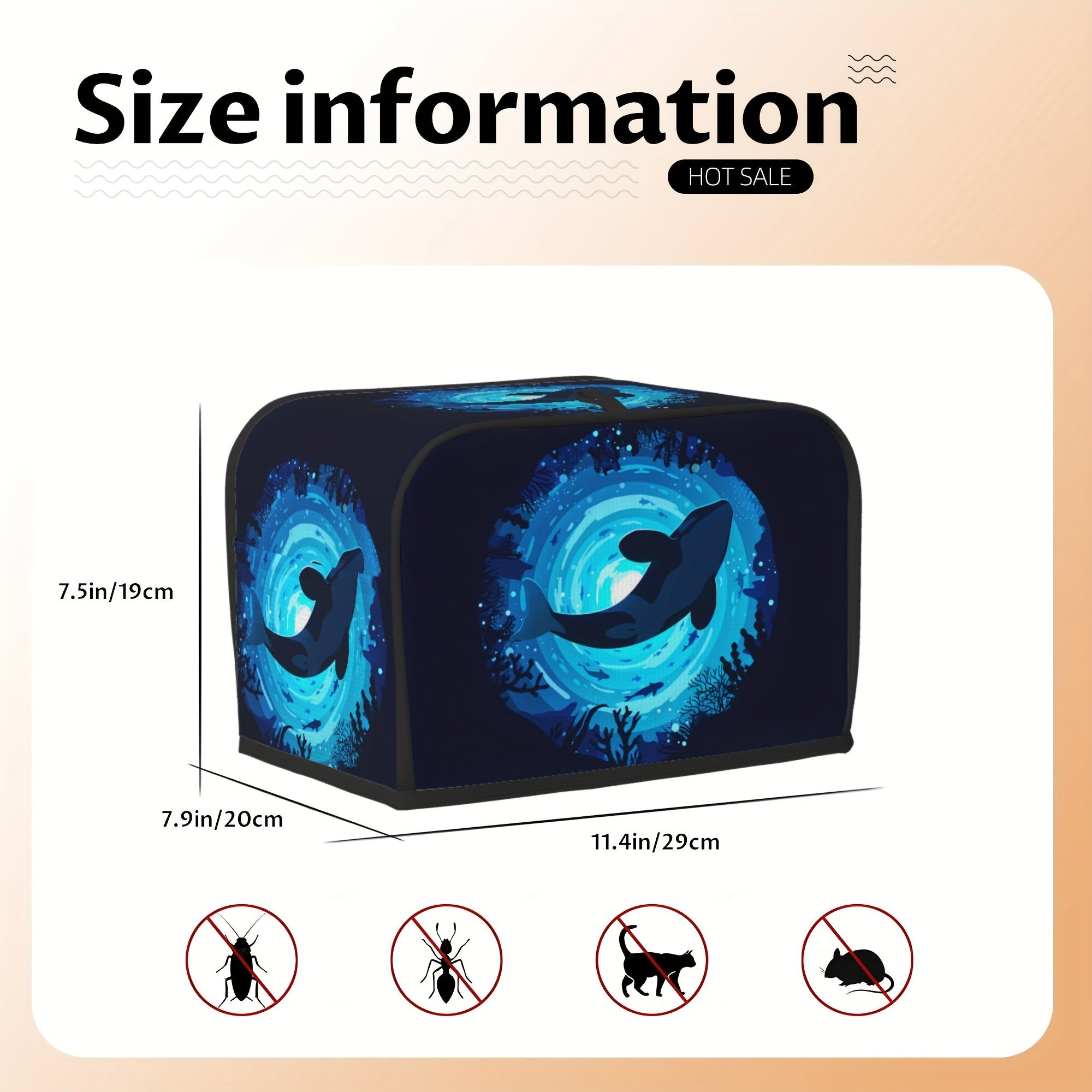 Polyester toster qopqog'i, chiroyli orka dizayni bilan, keng yo'lga ega, changdan himoya va barmoq izlaridan himoya qiladi. Shuningdek, suvga chidamli, yog'li himoya va qo'l bilan yuvish mumkin. Ayollar uchun ajoyib sovg'a bo'ladi.