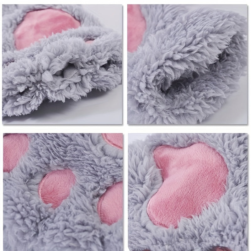 Thickened Half-Finger Winter Gloves with Cartoon Cat Paw Design for Warmth and Touchscreen Use