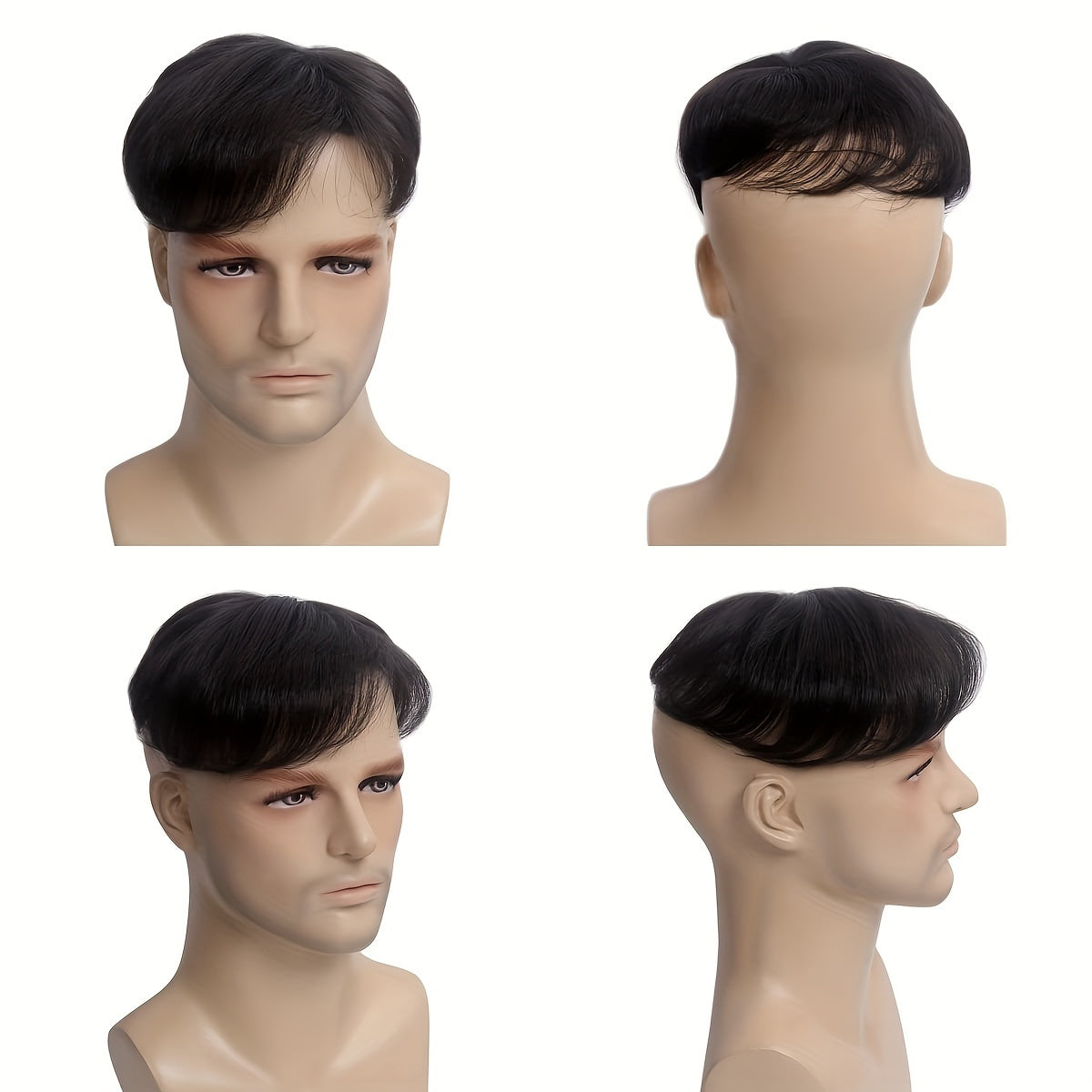 Qirra va qirqim bilan zamonaviy qisqa mo'ylovli parik, erkaklar uchun tasodifiy kiyim, maktab tadbirlari, partiyalar, cosplay va fotosuratlar uchun tabiiy va qulay soch parik 3 rangda.