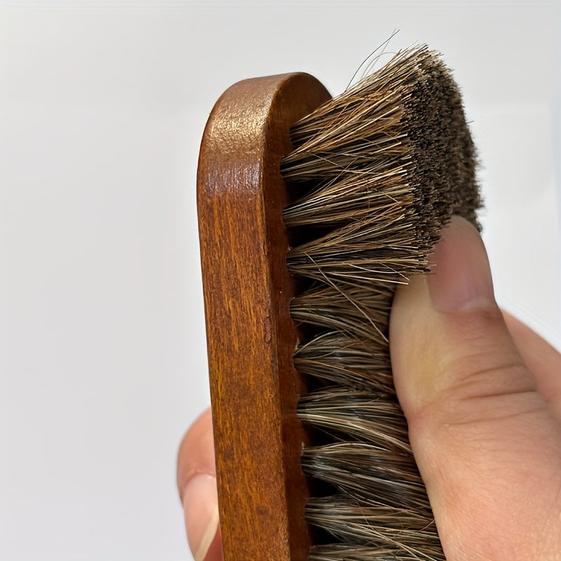 Unisex Solid Wood Horsehair Shoe Brush Oiling and Cleaning Tool