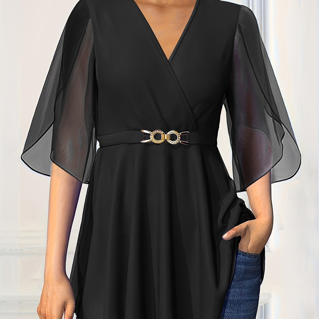 Women's Chiffon V-Neck Summer Top with Cinched Waist