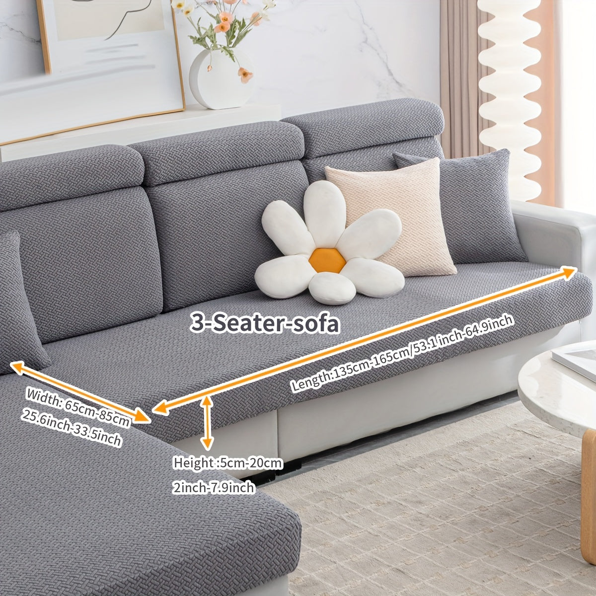 Checkered Pattern Polar Fleece Sofa Cover Boho Style Stretch Fabric Stain and Pet Scratch Protection